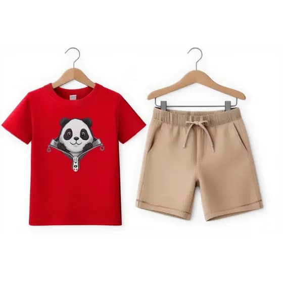 Conjunto Infantil Masculino Camiseta e short Estampa Urso Confortável Algodão kids Confortável Verão