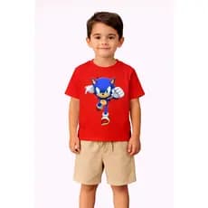 Kit Conjuntos Infantil Masculino Camiseta e Short Estampa Sonic 100% Algodão Conforto