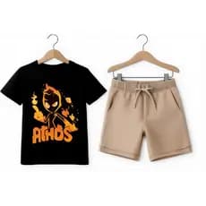 Conjunto Infantil Masculino Camiseta Estampada Confortável e Bermuda Infantil Menino 100% Algodão