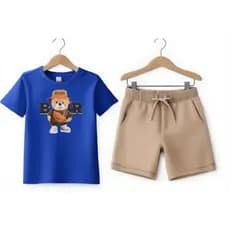 Conjunto Infantil Masculino Camiseta e short Estampado Urso Confortável Algodão Kids