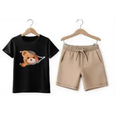 Conjunto Infantil Masculino Camiseta Estampa Ursinho + Bermuda Roupa de Menino 100% Algodão 🚀