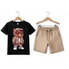 Conjunto Infantil Masculino Camiseta e short Menino Moletinho Verão Urso Confortável Criança Kids