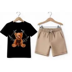 Conjunto Infantil Masculino Camiseta Urso e Short Algodão Menino Verão confortável Moletinho Kids