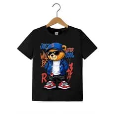 Camiseta Infantil Masculino Menino Verão Vários Modelos e Cores Urso Bone azul