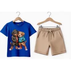 Conjunto Camiseta e Bermuda Moletinho Infantil Kids Menino Verão Confortável Roupa De Passeio