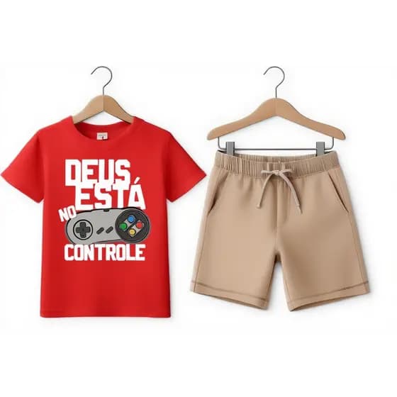 Conjunto Infantil Menino Camiseta Gamer Bermuda Verão Criança Kit Roupa Confortável Algodão Kids