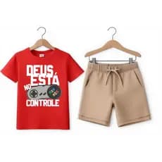 Conjunto Infantil Menino Camiseta Gamer Bermuda Verão Criança Kit Roupa Confortável Algodão Kids