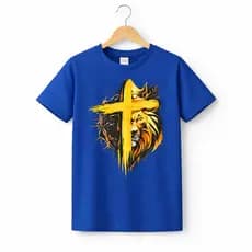 Camiseta Infantil Masculina Leão Cruz Cristã Algodão Estampada Gospel Menino Confortável  Infantil
