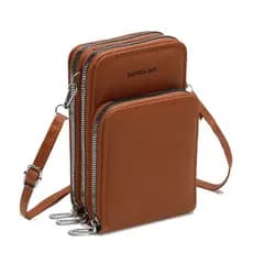 Bolsa transversal feminina moda feminina trabalho social porta celular com 3 divisorias Ziper Prata  lt702
