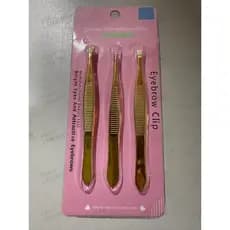 Kit 3 Pinça de Sobrancelha 9cm Pinça de Ângulo Plano, Disponível em Dourado e Titânio