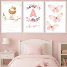 Quadros Decorativos Borboletas Rosa Flores Fada Fadinha Floral Rose Salmos 17:8 Oração Personalizado