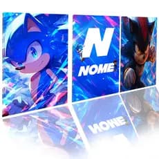 Quadros Decorativos Sonic Shadow Hedgehog Personalizado com Nome Infantil Kit 3 Peças