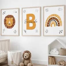 Quadro Decorativo Leão Arco Iris Boho Minimalista Escandinavo Personalizado com Nome