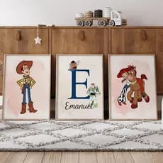 Quadro Decorativo Toy Story Woody Buzz Jessie Infantil Criança Com Nome Personalizado