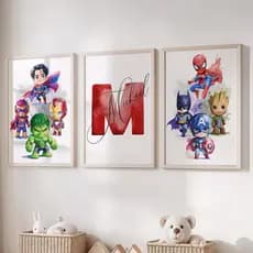 Quadro Decorativo Super heróis Vingadores Homem Aranha Batman Ferro Personalizado com Nome Grande