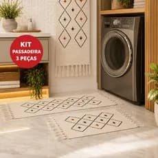 Jogo Passadeira 3 Peças de Tear Tapete de Cozinha Salas Corredores e ao lado da Cama