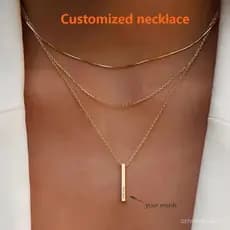 Colar com pingente retangular tridimensional em aço inoxidável, design personalizado com nome para mulheres, pode ser us