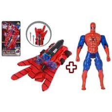 Kit Boneco Homem Aranha Herói + Luva Lança Teia Brinquedo Infantil Super Herói Criança - Luva + Boneco 29 cm