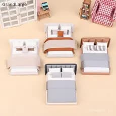 [GrandLarge] Casa De Bonecas Novo Estilo Creme Modelo De Cama De Casal Micro Cena Móveis Em Miniatura Acessório Ornament
