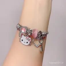 Sanrio Crystal Beads Pulseira De Contas De Cristal Bangle Hello Kitty Zircon Inlay Esmalte