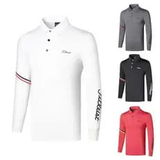 [Título] Camisa masculina de manga comprida com forro de lã para golfe Roupas masculinas de golfe Camisa de bola Roupas
