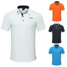 [Título] golfe de manga curta masculina respirável de secagem rápida Stretch Top camisa POLO masculina camiseta esportiv