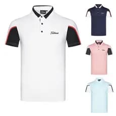 [Título] golfe de manga curta masculina respirável de secagem rápida Stretch Top camisa POLO masculina camiseta esportiv