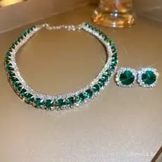 Colar De Luxo Brincos Conjuntos De Cristal Verde Casamentos Femininos Jóias De Noiva Acessórios