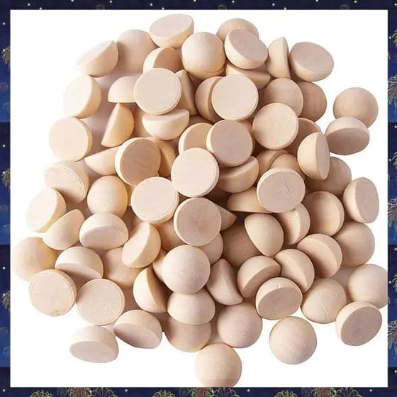 100 Peças 20mm Meia Contas De Madeira , Bolas Redondas Naturais Divididas Inacabadas Soltas Para Artesanato DIY Natal