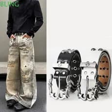 Cinto Gótico Punk BLING , PU Chique Gradiente Rivert De Metal , Acessórios De Cintura Preta Decoração Jeans