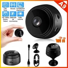Mini Câmera de Segurança Fixa Espiã A9 Wi-Fi FullHD 90° com Suporte de Parede