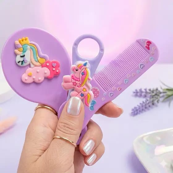 Kit Cuidados e Beleza Menina Bebe Cortador de Unhas + Espelho + Pente de Cabelo