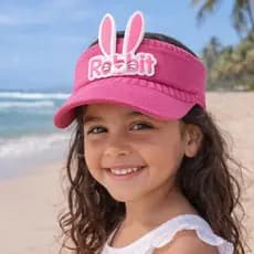 Chapéu De Praia e sol Infantil Menina e Menino Rabbit e Coelho Criança Viseira de Algodão com Protecao Solar