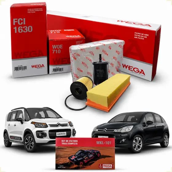 Kit Filtros Wega Revisão Carro Aircross C3 Picasso Troca Completa Ar Óleo Combustível Cabine WKL-101