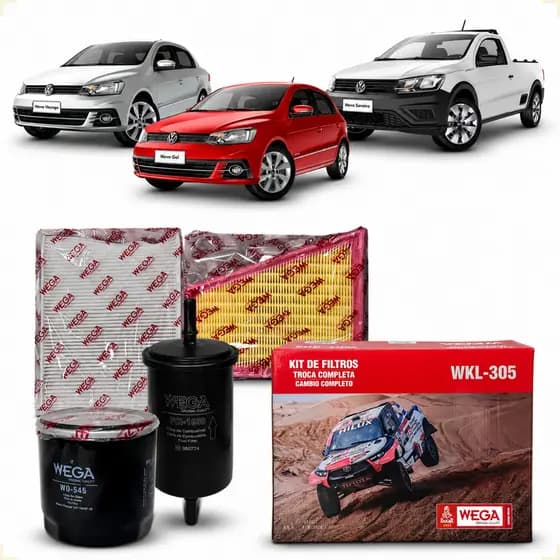 Kit Filtros Wega Gol Saveiro Voyage 1.6 Volkswagen Troca Revisão Completa Ar Óleo Cabine WKL-305