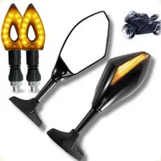Kit Stallion Retrovisor Moto Carenada Esportivo Rebatível + Pisca Led Flecha Vazado Universal Preto