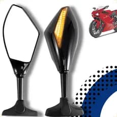 Retrovisor Universal Preto Moto Carenada Com Seta Pisca Led Rebatível Design Esportivo Rebatível