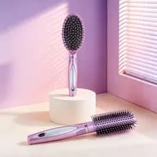 Escova Raquete Oval com Almofada de Ar, Massagem Capilar, Pente Modelador de Cachos, Fixação Natural