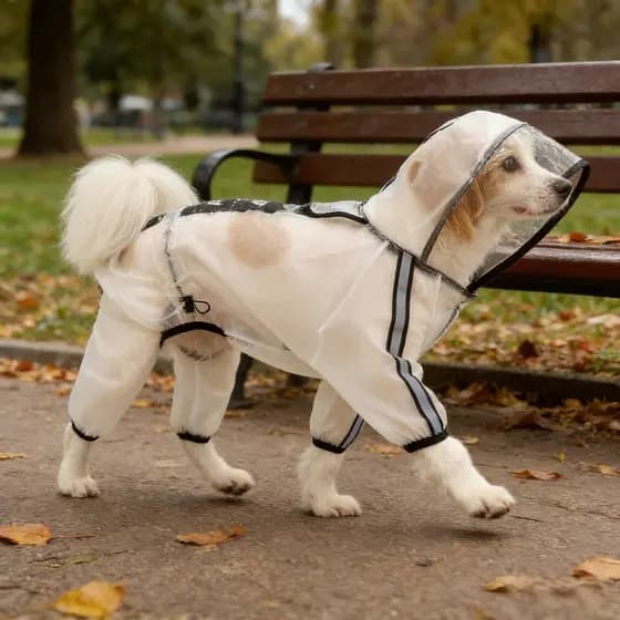 Capa de chuva transparente e impermeável para cães, com capuz—para cães de pequeno a médio porte