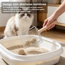 Pá Para Areia De Gato Cabo De Madeira Colher De Metal Com Peneirador Portátil De Aço Inoxidável