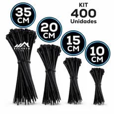 Kit 400 Abraçadeira de Nylon Enforca Gato Braçadeira Cintas Plásticas 10cm - 15cm - 20cm - 35cm - Preta | Branca