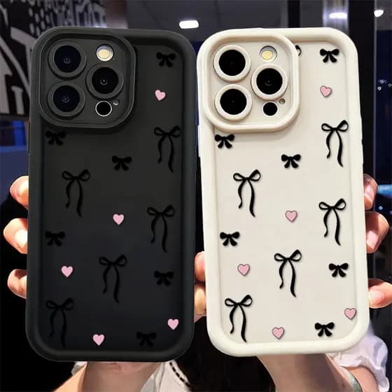 Capinha Capa Para iPhone XR 11 12 13 14 15 16 17 PRO MAX 14 15 16 PLUS Silicone À Prova de Choque Laço rosa
