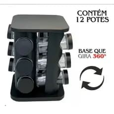 porta tempero e condimentos giratório com 12 potes de vidro