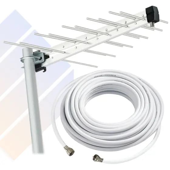 Cabo de Antena 10 Metros + Antena Externa Digital 16 Elementos UHF/HDTV Ganho de Sinal Forte