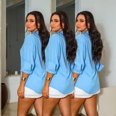 Camisa Social Feminina Manga Longa  com Gola, Botão em Tecido Viscolinho Tamanhos M,G