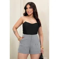 Short Feminino Social Elegante Zíper+Bolso Cintura alta Alfaiataria Moda 2027
