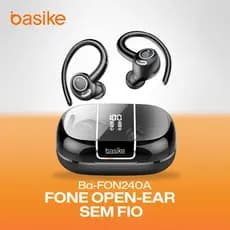 Basike Fone OWS Ouvido Aberto Bluetooth Esportivo ENC Redução Ruído Controle Tátil Display Digital