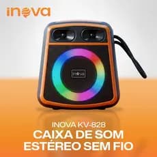 INOVA Caixa de Som Bluetooth Portátil 10W RGB Som Estéreo TWS Rádio FM Entrada Cartão de Memória