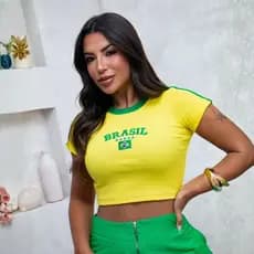 Cropped Amarelo Manga Curta Cop26 Malha Anaruga Ajustado Blusa Feminina Moda Verão Casual Esportiva Fashion