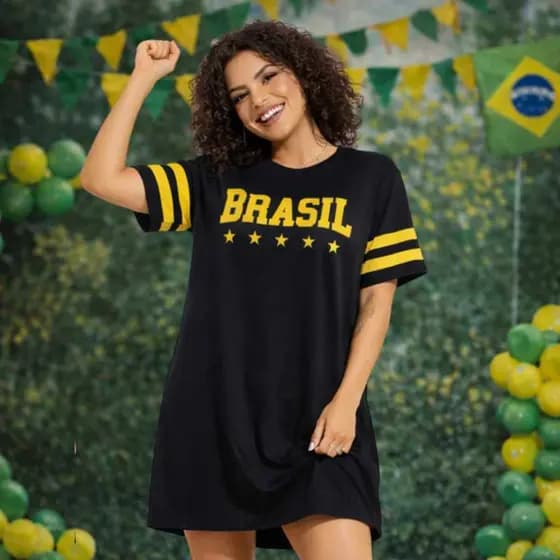 Camisetão Oversized Feminino Copa Brasil Algodão Confortável Moda Casual Tendência 2026 P M G